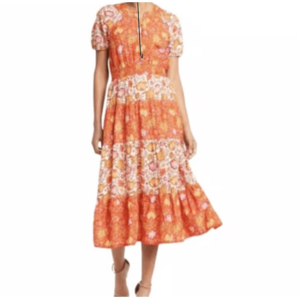 dRA‎ by anthropologie Floral Print tiered Midi Dress Bohemian Cottagecore XS NWT
